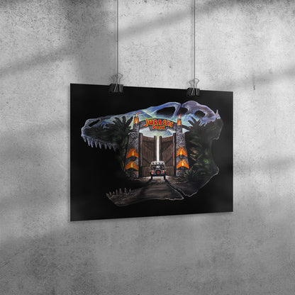 JP T-rex skull by Bobby Zee 16x20in. poster print