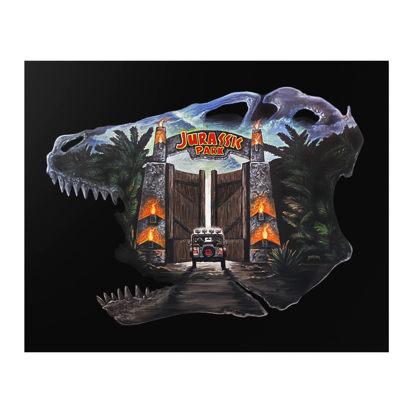 JP T-rex skull by Bobby Zee 16x20in. poster print