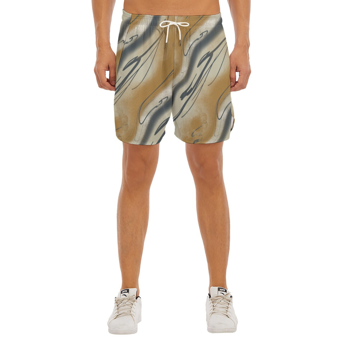 Creamy Caramel Fog Dudes Drawstring Chill Gym Shorts