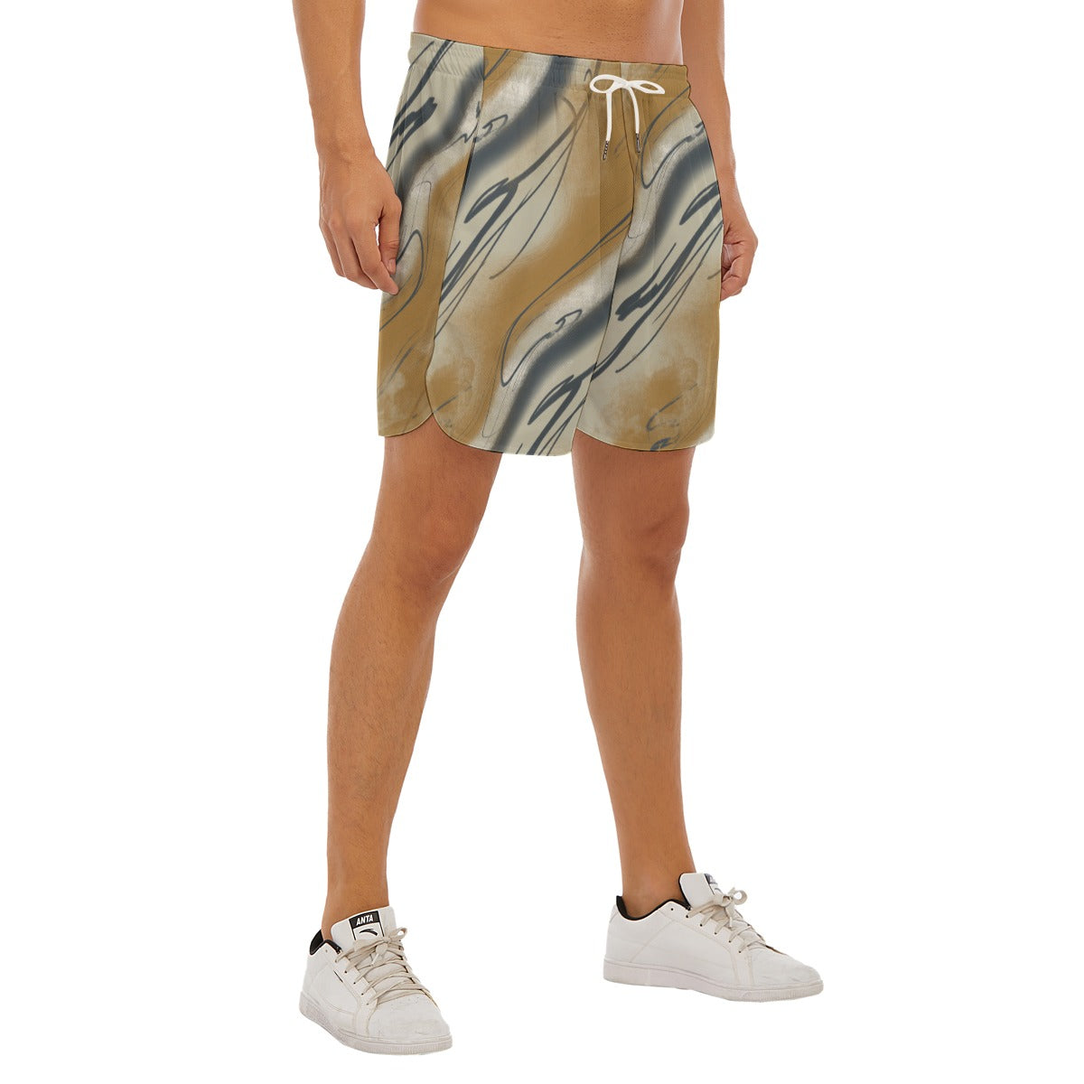 Creamy Caramel Fog Dudes Drawstring Chill Gym Shorts