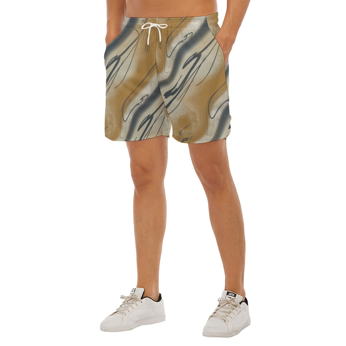Creamy Caramel Fog Dudes Drawstring Chill Gym Shorts